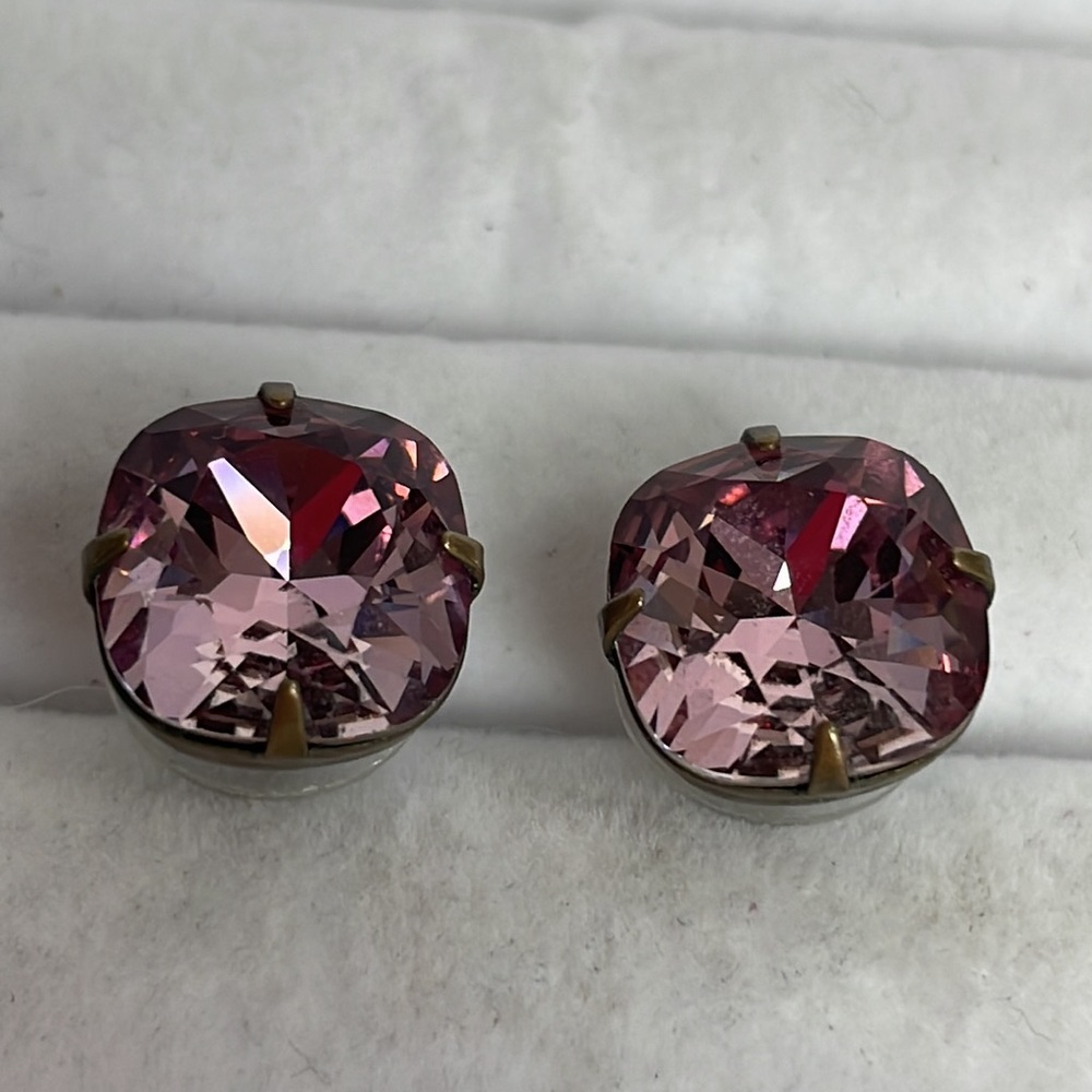 Liz Palacios Swarovski Crystal Large Faceted Brass Tone Earrings.